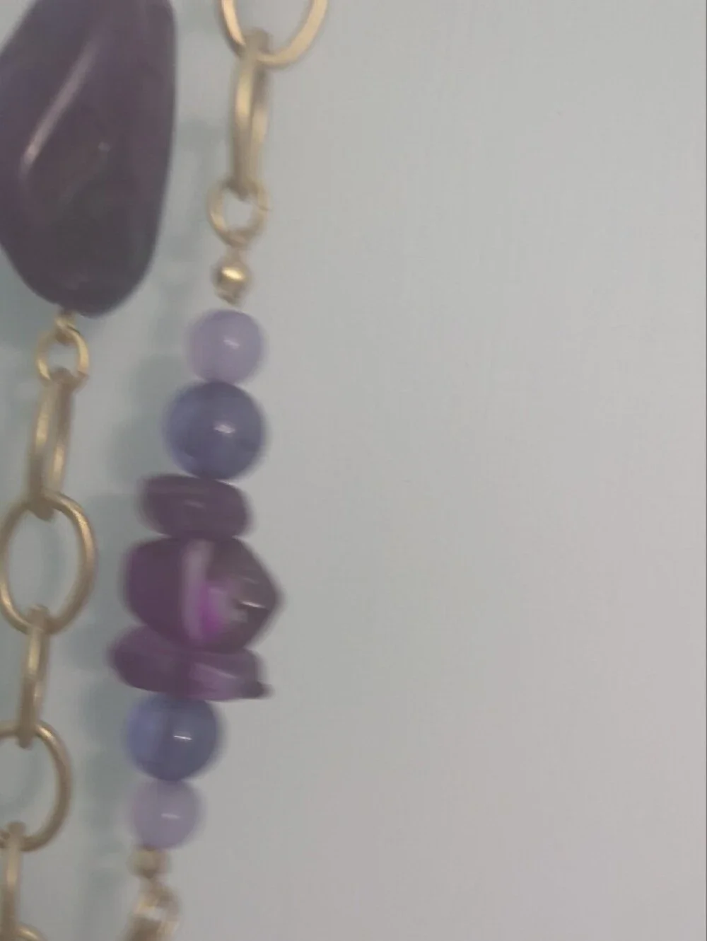 Gold-Tone Long Long Necklace with Purple Bead Accents